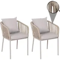 Mendler Set van 2 tuinstoelen -N41, armleuning voor buiten, weerbestendig aluminium touwvlechtwerk Touw ~ grijs Kussen grijs