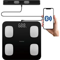 Klausberg 7852 - Slimme Bluetooth Personenweegschaal met Lichaamsanalyse en Handgreep – Gewicht, BMI, Vetpercentage, Spiermassa, Kleurendisplay - zwart