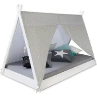 Homestyle4u Kinderbed - 90x200 cm - Houten bed - TIPI tentbed - Wit en Grijs