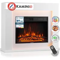 KAMINIO Elektrische haard MATTI - Elektrische staande haard met verwarming, 3D-vlammeneffect, LED-sfeerverlichting, afstandsbediening - Wit