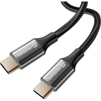 Swissten Gevlochten USB-C naar USB-C kabel - 1.5M - Geschikt voor o.a. Samsung, Apple iPhone 15,16 & iPad - Versie 2.0 - Zwart