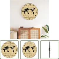 The Living Store Houten Klok - Wandklok - Wandklok Ø50 cm bewerkt hout geel en zwart - Vintage Klok - Retro Klok - Keuken Klok