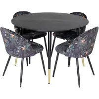Ebuy24 DippØ115BLBR eethoek eetkamertafel zwart en 4 Velvet eetkamerstal velours gebloeid.