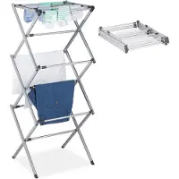 Relaxdays droogtoren - inklapbaar - uitschuifbaar - 3 verdiepingen - ruimtebesparend - metaal - grijs