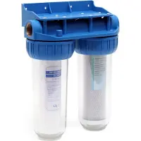 Naturewater NW-BR10B3, waterfilter met 2 filters, dubbele filter, 5 µ, 32,89 mm (1"), Ø62 mm, PP-filterpatroon, wandbeugel voor filter, filtersleutel, sedimentfilter en actieve koolfilter