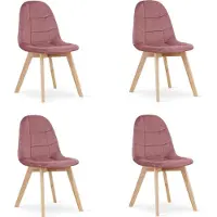 Leobert BORA Eetkamerstoelen – Set van 4 – Donkerroze Velvet – Beukenhouten Poten – Comfortabele en Ergonomische Zitting – Scandinavisch Design – Voor Woonkamer, Keuken, Eetkamer en Slaapkamer