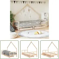 The Living Store Houten Bed - Kinderbed - Kinderbedframe met lades 80x200 cm massief grenenhout - Kids Bed - Kinderkamers - Huisvormig Bed