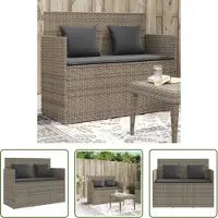 The Living Store Tuinset - Tuinbank - Tuinbank met kussens poly rattan grijs - Lounge Set - Buis Meubel - Outdoor Furniture