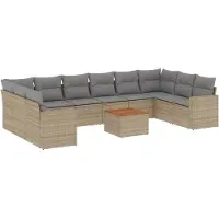 vidaXL 11-delige Tuinset met kussens poly rattan beige