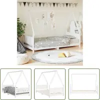 The Living Store Houten Bed - Kinderbed - Kinderbedframe 90x190 cm massief grenenhout wit - Kids Bed - Kinderkamers - Design Kinderbed