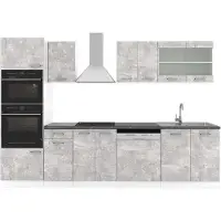 Vicco Complete keukeneenheid R-Line Beton 300 cm met hoge kast, WB Antraciet, Model 42156