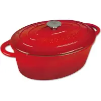 King Hoff 1530 - gietijzeren braadpan - ovaal - 30cm - 4,5L - rood - emaille