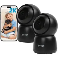 IeGeek Beveiligingscamera Binnen - 2K 3MP Ultra HD - Huisdiercamera met App - Beveiligingscamera's - Wifi Camera APP - AI Tracking - Bewakingscamera - 2.4/5 GHz - 2 stuks - Zwart