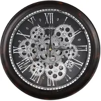 By Lille Vilde wandklok, hangend, industrieel design, rond, met tandwielmechanisme, Loft-stijl, zwart met zilverkleurige elementen, 35 cm