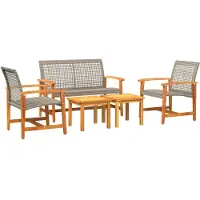 vidaXL 5-delige Loungeset poly rattan en acaciahout grijs