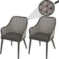 MCW Set van 2 aluminium tuinstoelen -O16, buitenstoel, touwvlechtwerk Olefin (200 g/m²) Touw ~ lichtgrijs Kussens donkergrijs