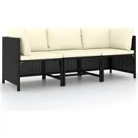 The Living Store Living Store tuinbank met 3 zitplaatsen, inclusief kussens, zwart, van polyrotan