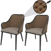 MCW Set van 2 aluminium tuinstoelen -O16, buitenstoel, Olefin (200 g/m²) rope weave Touw ~ beige kussen lichtbruin