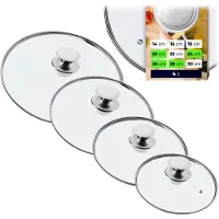 Kadax Pandekselset, universeel deksel van glas met handvat, hittebestendige dekselset in verschillende maten, pannendekselset, glazen deksel voor pot, pan (20 + 24 + 26 + 28 cm, zilveren handvat)