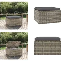vidaXL Voetensteun met kussen 55x55x30 cm poly rattan grijs - Voetensteun - Voetsteunen - Voetbank - Poef