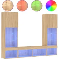 vidaXL 5-delige Tv-wandmeubelset met LED bewerkt hout sonoma eiken