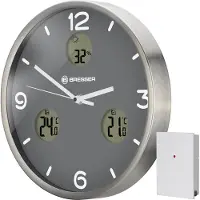 Bresser MyTime io NX radiografische Wandklok met Meeting van Temperatuur en Luchtvochtigheid - Diameter 30 cm (athrazit)