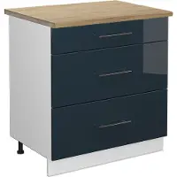 Vicco Fame-Line Keukenkasten – 80 cm met 3 laden, WB Eik Donkerblauw hoogglans