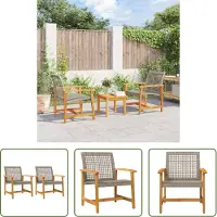 The Living Store Outdoor Meubilair - Tuinstoelen - Tuinstoelen 2 st poly rattan en acaciahout grijs - Lounge Stoel - Patio Stoel - Tuinset