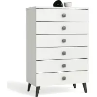 Akord Nachtkastje MOBI met 6 Lades / Furniture Factory / Wit met Zwarte Handgrepen / 60 x 104 x 37 cm