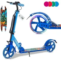 Arebos Stepjes - Kinderstep - Voor Jongens en Meisjes vanaf 8 Jaar - tot 100kg - Lichtgevende Wielen - Fleshouder en Bel - Blauw
