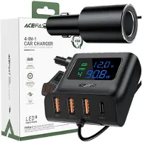 Acefast Autolader 90W USB Type C / 3x USB / Sigarettenaansteker, PPS, PD3.0, QC3.0, AFC, FCP, Zwart (B8 Black)