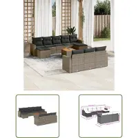 The Living Store Loungeset - Loungesets - Tuinset - Tuinbank - 11-delige Loungeset met kussens poly rattan grijs