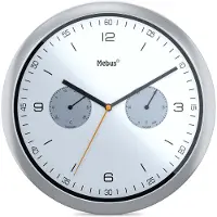 Mebus quartz wandklok met thermometer en hygrometer / Kunststof / Rond / Model: 16102 / Kleur: Zilver, 26 cm diameter