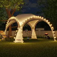 Swing&Harmonie LED-evenementenpaviljoen XXL DomeShelter 450cm, geschikt voor de tuin, inclusief zonnepaneel. Design tuintent, campingtent, feesttent met verlichting - antraciet