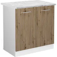 Vicco R-Line Wastafelkast – 80 cm, WB Marmer Artisanaal eiken
