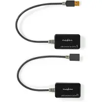 Nedis USB Extender | USB 1.1 | 1x RJ45 female| 1x USB-A aansluiting| 1x USB-A stekker | 1x RJ45 aansluiting | 50 m | 12 Mbps | verguld | rond | PVC | Zwart