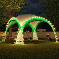 Swing&Harmonie LED-evenementenpaviljoen XXL DomeShelter 450cm, geschikt voor de tuin, inclusief zonnepaneel. Design tuintent, campingtent, feesttent met verlichting - groen