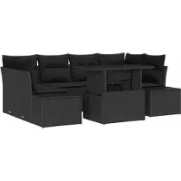 vidaXL Tuinbank Set 7 st Zwart Poly Rattan en Poedergecoat Staal