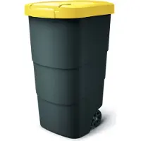 AWTOOLS Tuinpot met wielen, model WHEELER, antracietkleurig met een geel deksel, inhoud 110 liter