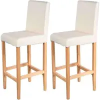 Mendler Set van 2 barkrukken Vicenza, barstoelen/krukken voor de bar, hout + leer crème, lichte poten