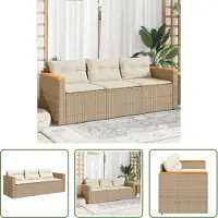The Living Store Lounge Bank - Tuinbank - Tuinbank 3-zits met kussens poly rattan beige - Outdoor Bank - Tuinset - Patio Furniture