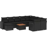 vidaXL 11-delige Loungeset met kussens poly rattan zwart