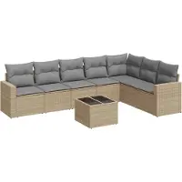 vidaXL 8-delige Loungeset met kussens poly rattan beige