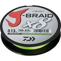 Daiwa J-Braid X8, gevlochten lijn, 0.06mm, 150 meter, kleur: chartreuse