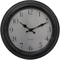 Clayre & Eef Wandklok Ø 30x4 cm Zwart Grijs Kunststof Glas London Muurklok Zwart Muurklok