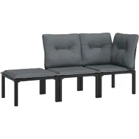 Syfax 3-delige Loungeset met kussens poly rattan zwart en grijs