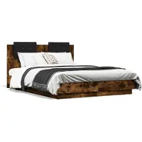 vidaXL Bedframe met hoofdeinde bewerkt hout gerookt eiken 120x190 cm