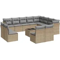 vidaXL 13-delige Loungeset met kussens poly rattan beige