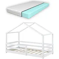 En.casa Kinderbed Knätten grenen huisbed met matras 70x140 cm wit