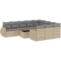 vidaXL 11-delige Tuinset met kussens poly rattan beige
